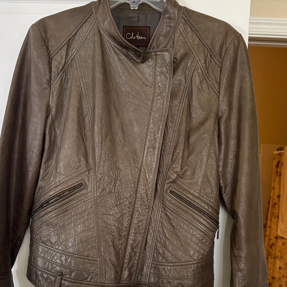 Cole Haan Women's Taupe Leather Jacket